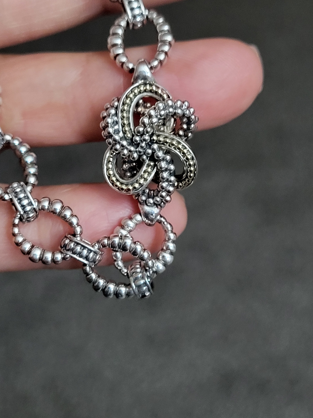 LAGOS Silver and Gold Love Knot Pendant Bracelet. Without original box. # 227 - Picture 3 of 9